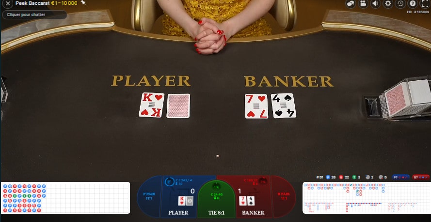 Vue aérienne de la table Peek Baccarat d'Evolution