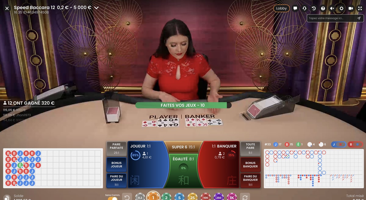 croupière en live sur Baccara Speed