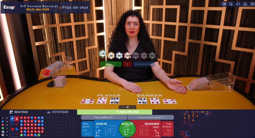 Table VIP Fortune Baccarat d'Ezugi avec croupier en direct