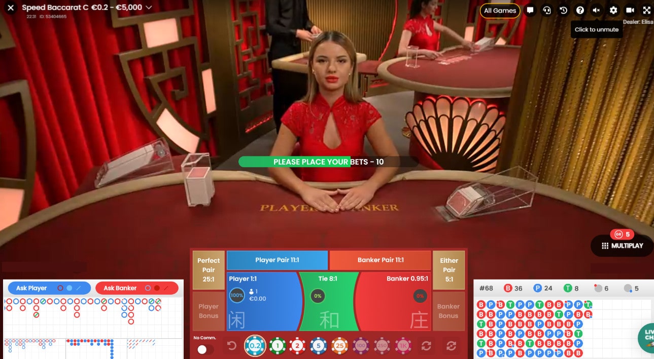 Croupier en direct a une des tables Speed Baccarat de Pragmatic Play Live Casino