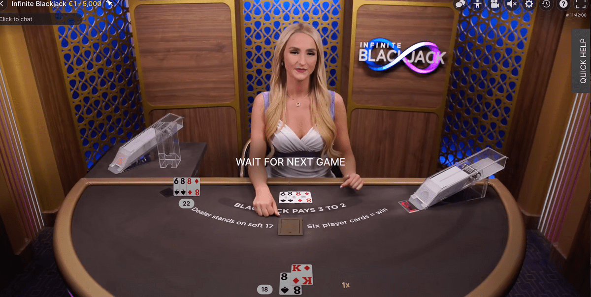 Table de blackjack en ligne avec croupier en direct
