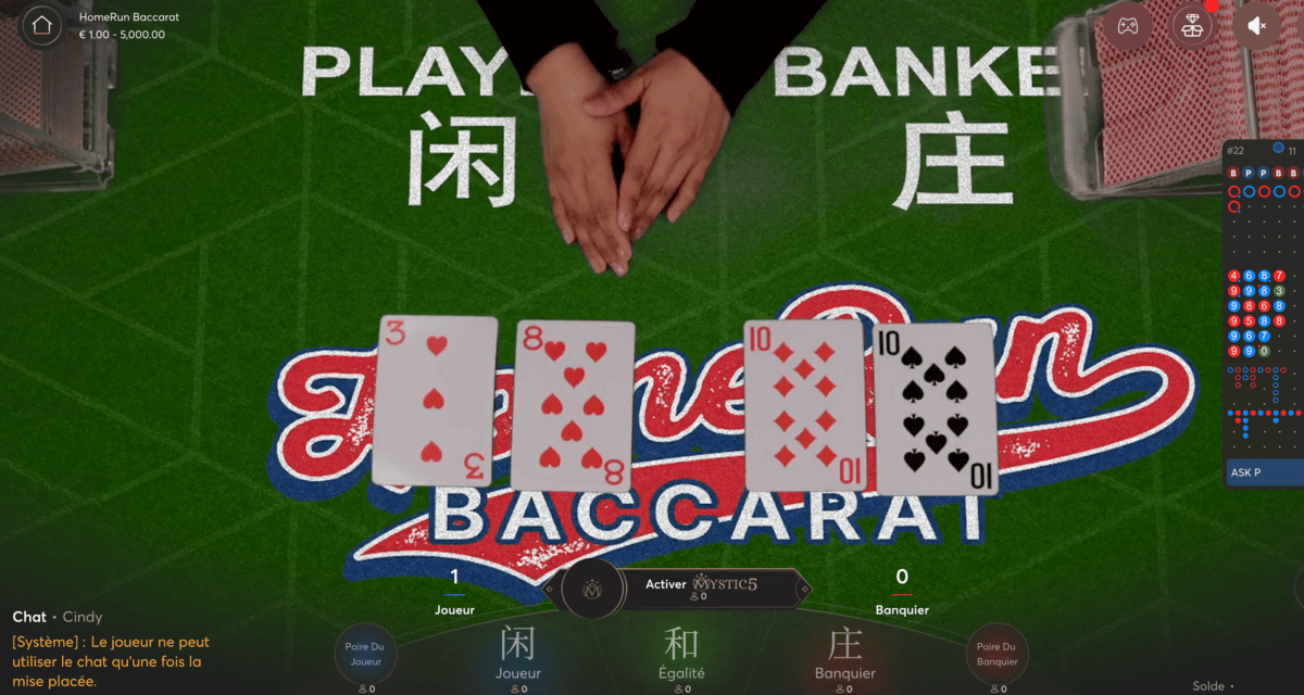 Cards sur le jeu Home Run Baccarat