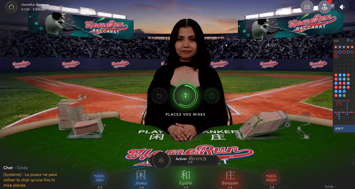 Croupier en Direct en Studio sur Home Run Baccarat