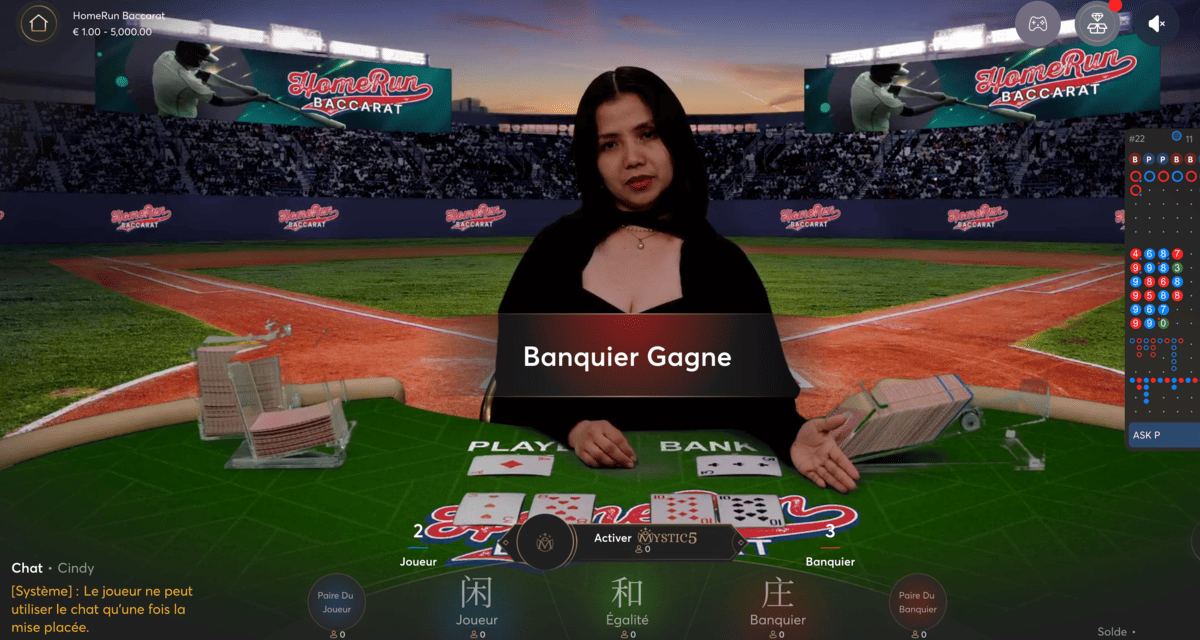 Live dealer en studio sur Home Run Baccarat